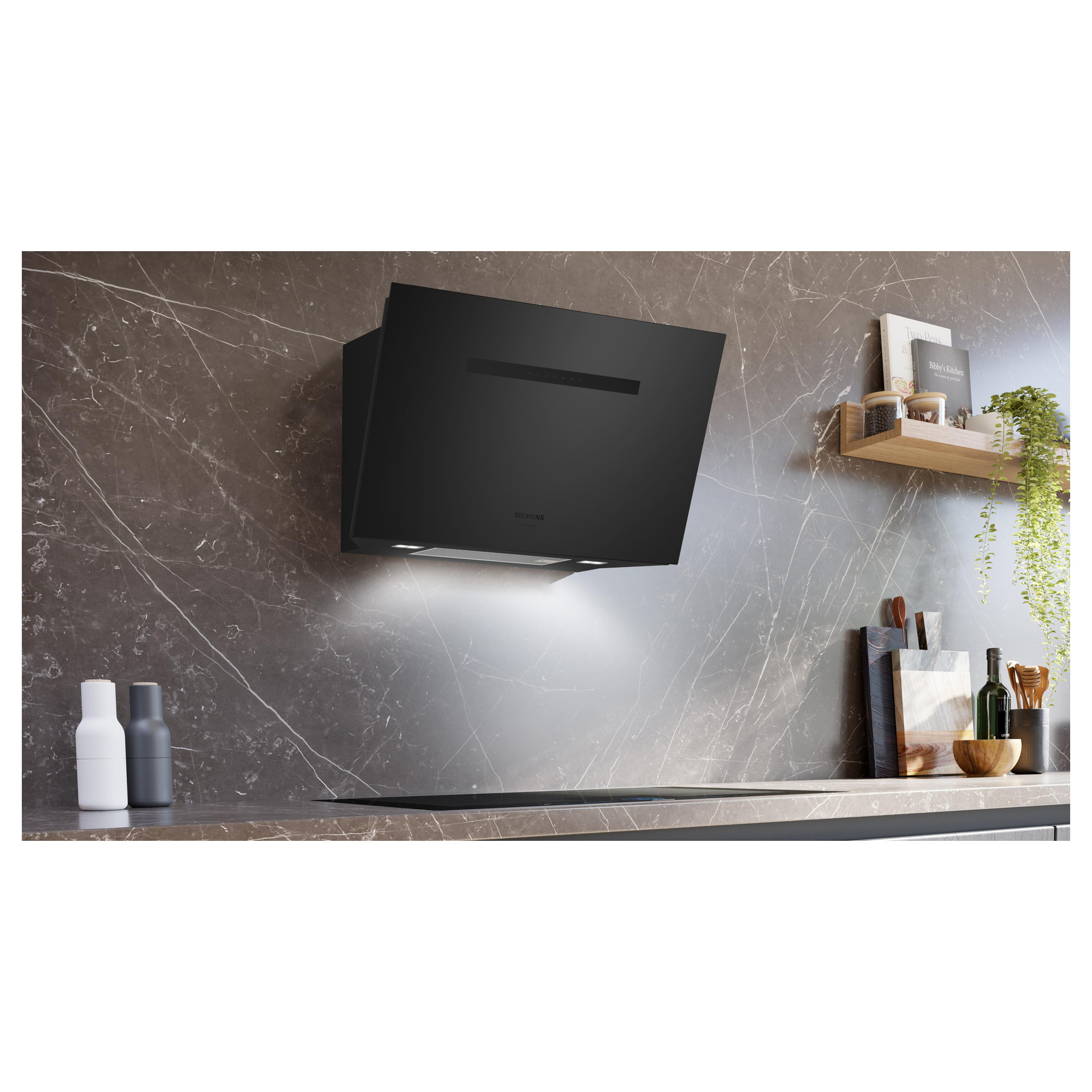 Campana decorativa de pared 80 cm Cristal negro mate, Cristal negro mate, Negro mate Siemens LC81KANB5 iQ700 - Imagen 3